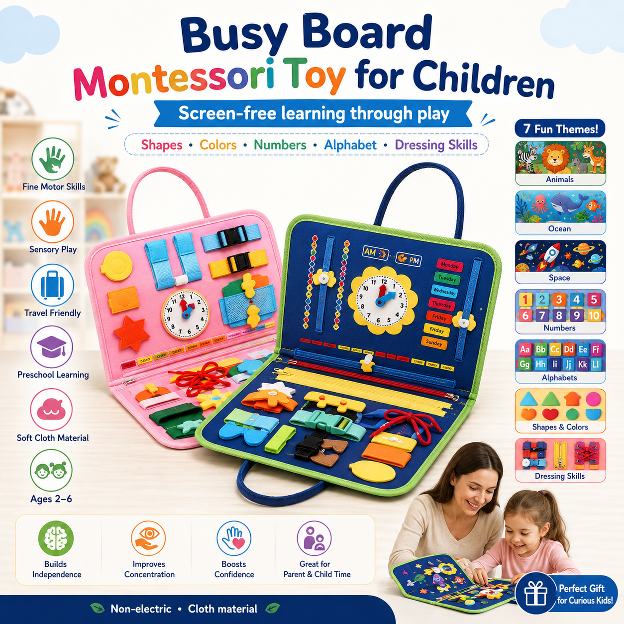 Montessori-Inspired Busy Board – Sensory Travel Toy