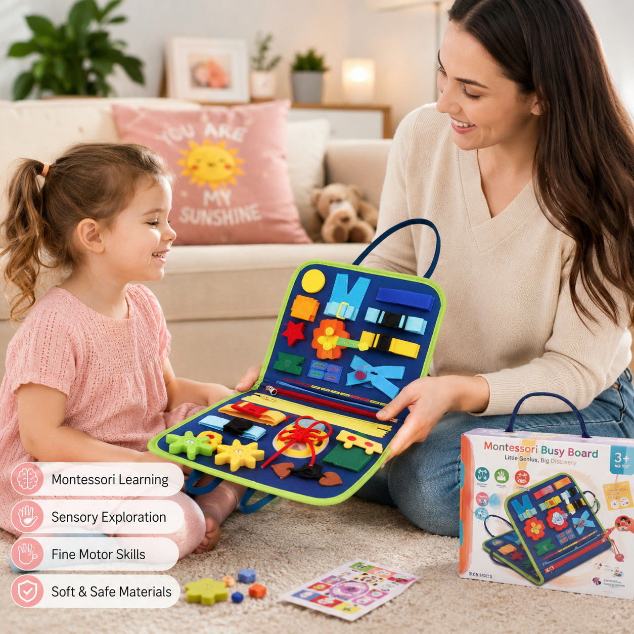 Montessori-Inspired Busy Board – Sensory Travel Toy