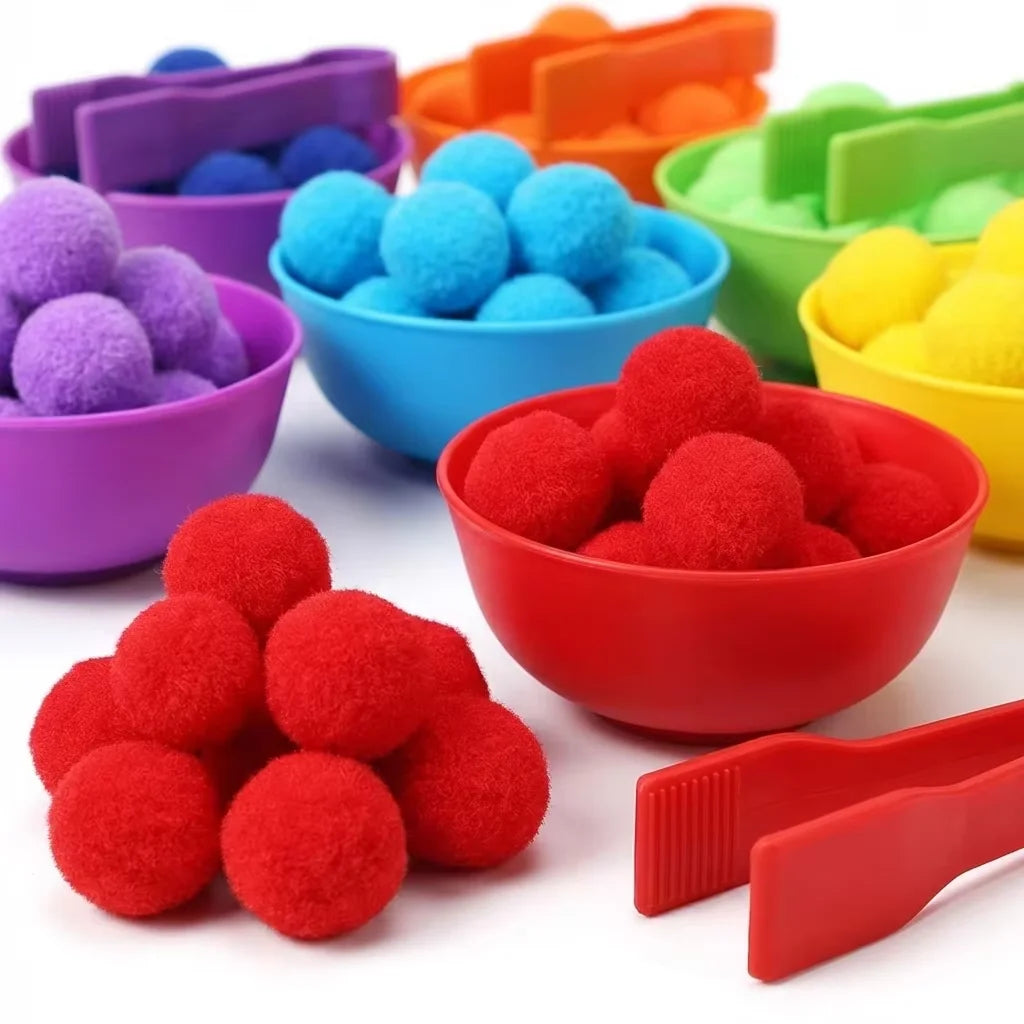 30-68PCS Kids Sorting Counting Toys Rainbow Color Classification Bowls with Tweezers Fine Motor Training Educational Game Gifts