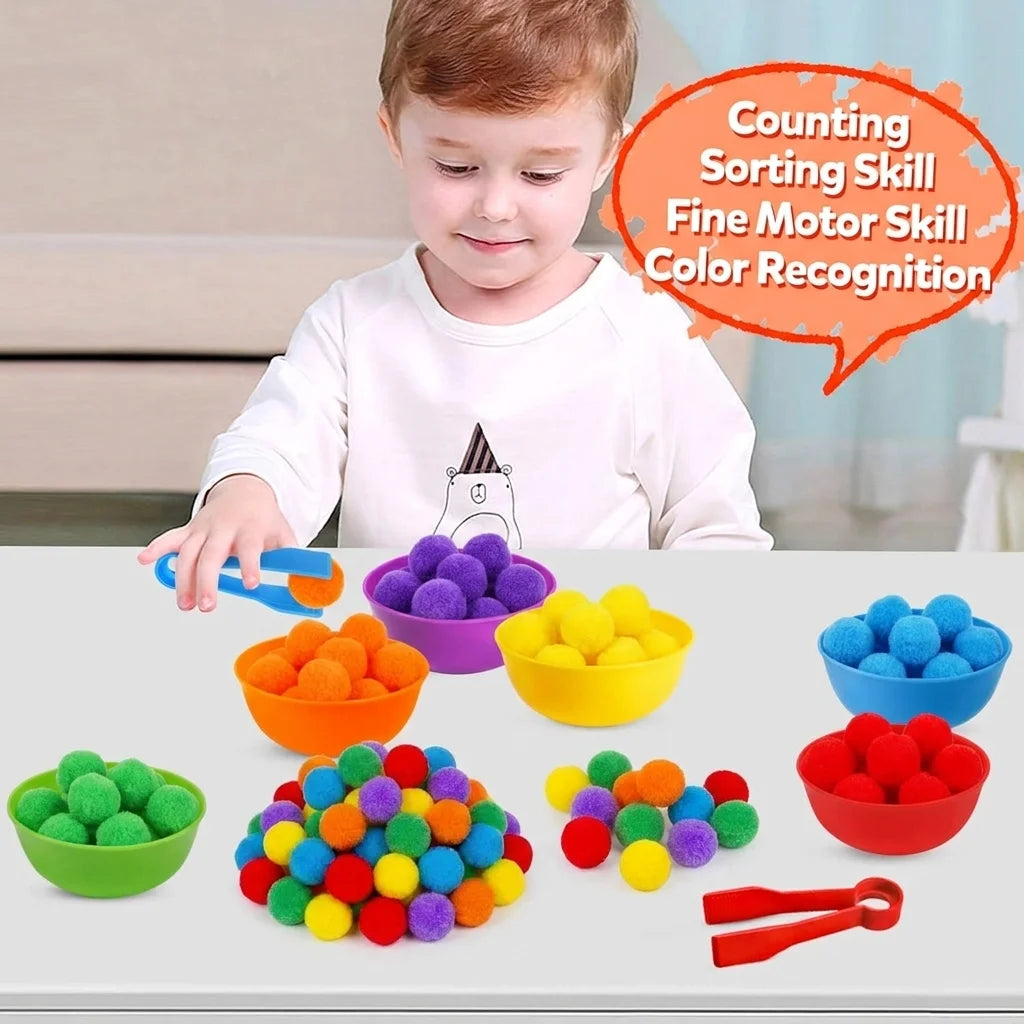 30-68PCS Kids Sorting Counting Toys Rainbow Color Classification Bowls with Tweezers Fine Motor Training Educational Game Gifts