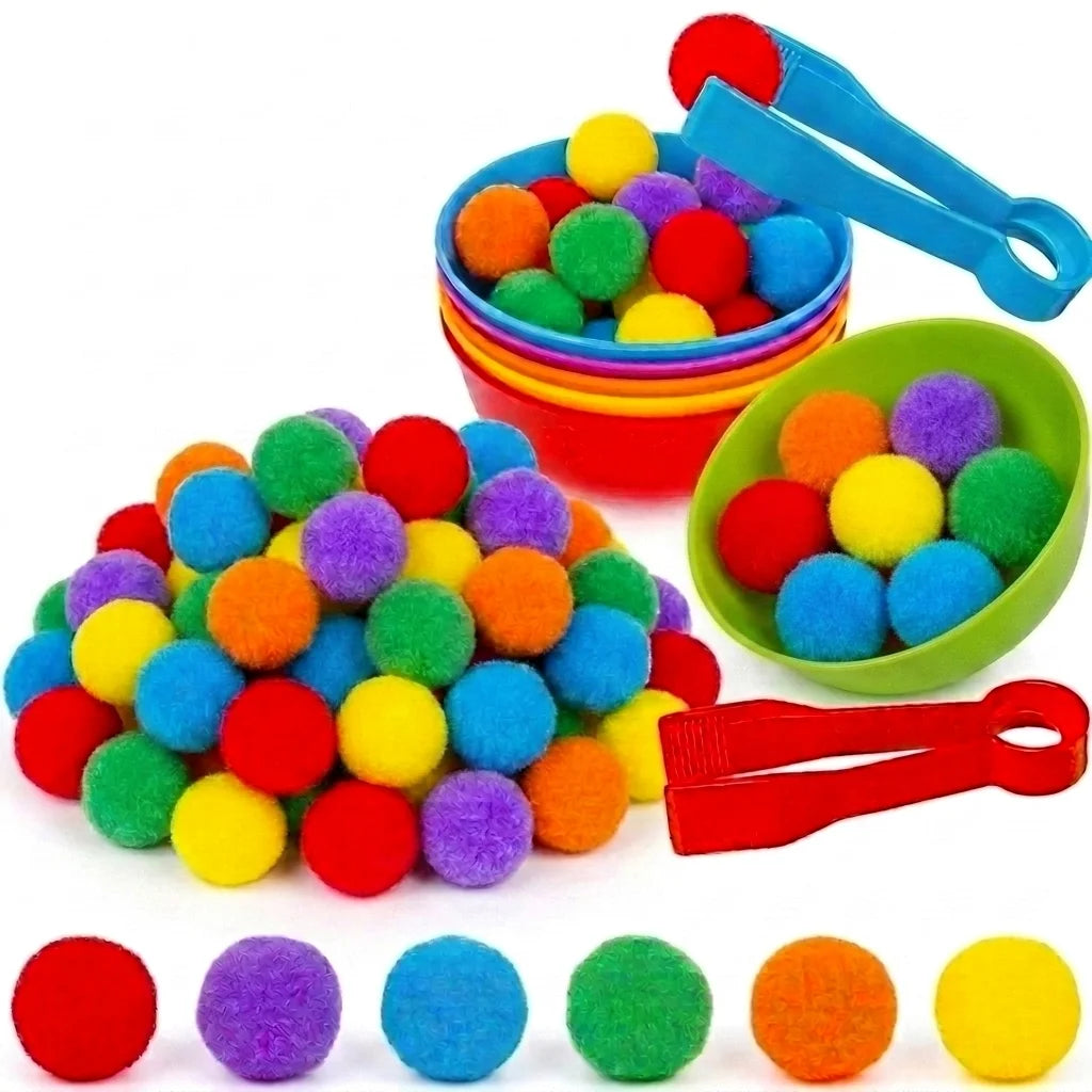 30-68PCS Kids Sorting Counting Toys Rainbow Color Classification Bowls with Tweezers Fine Motor Training Educational Game Gifts