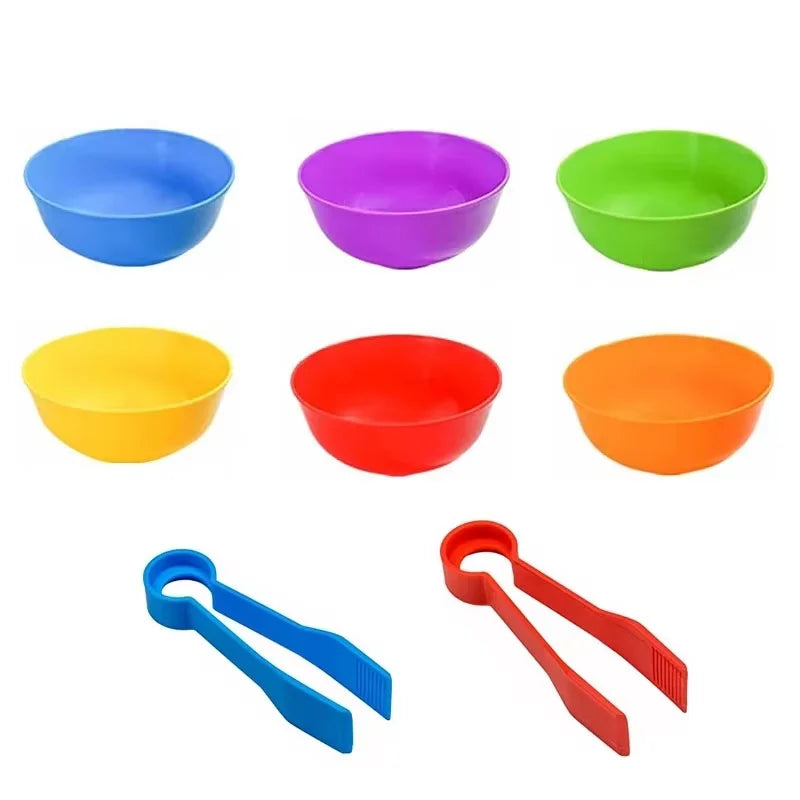 30-68PCS Kids Sorting Counting Toys Rainbow Color Classification Bowls with Tweezers Fine Motor Training Educational Game Gifts
