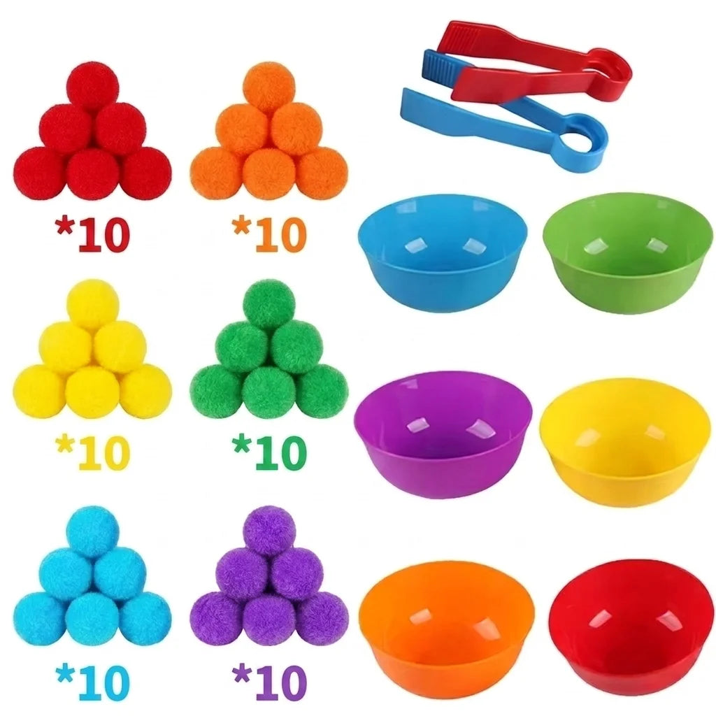 30-68PCS Kids Sorting Counting Toys Rainbow Color Classification Bowls with Tweezers Fine Motor Training Educational Game Gifts