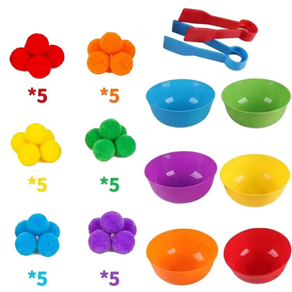 30-68PCS Kids Sorting Counting Toys Rainbow Color Classification Bowls with Tweezers Fine Motor Training Educational Game Gifts