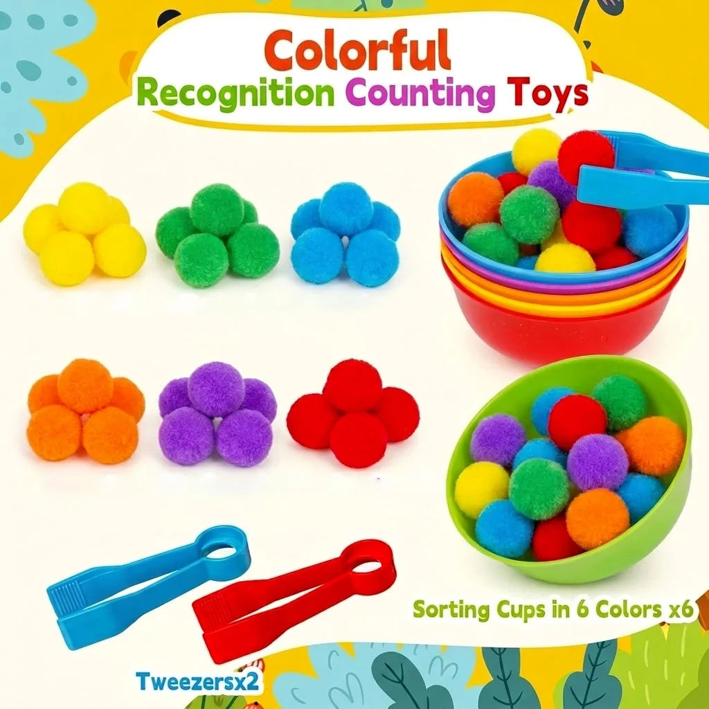 30-68PCS Kids Sorting Counting Toys Rainbow Color Classification Bowls with Tweezers Fine Motor Training Educational Game Gifts