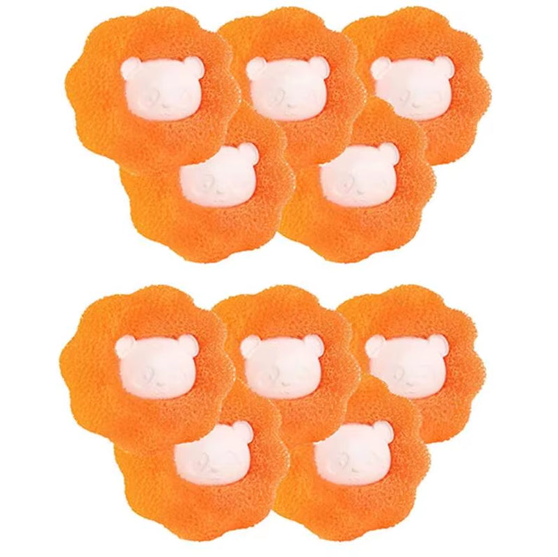 Reusable pet hair remover laundry balls, orange and blue